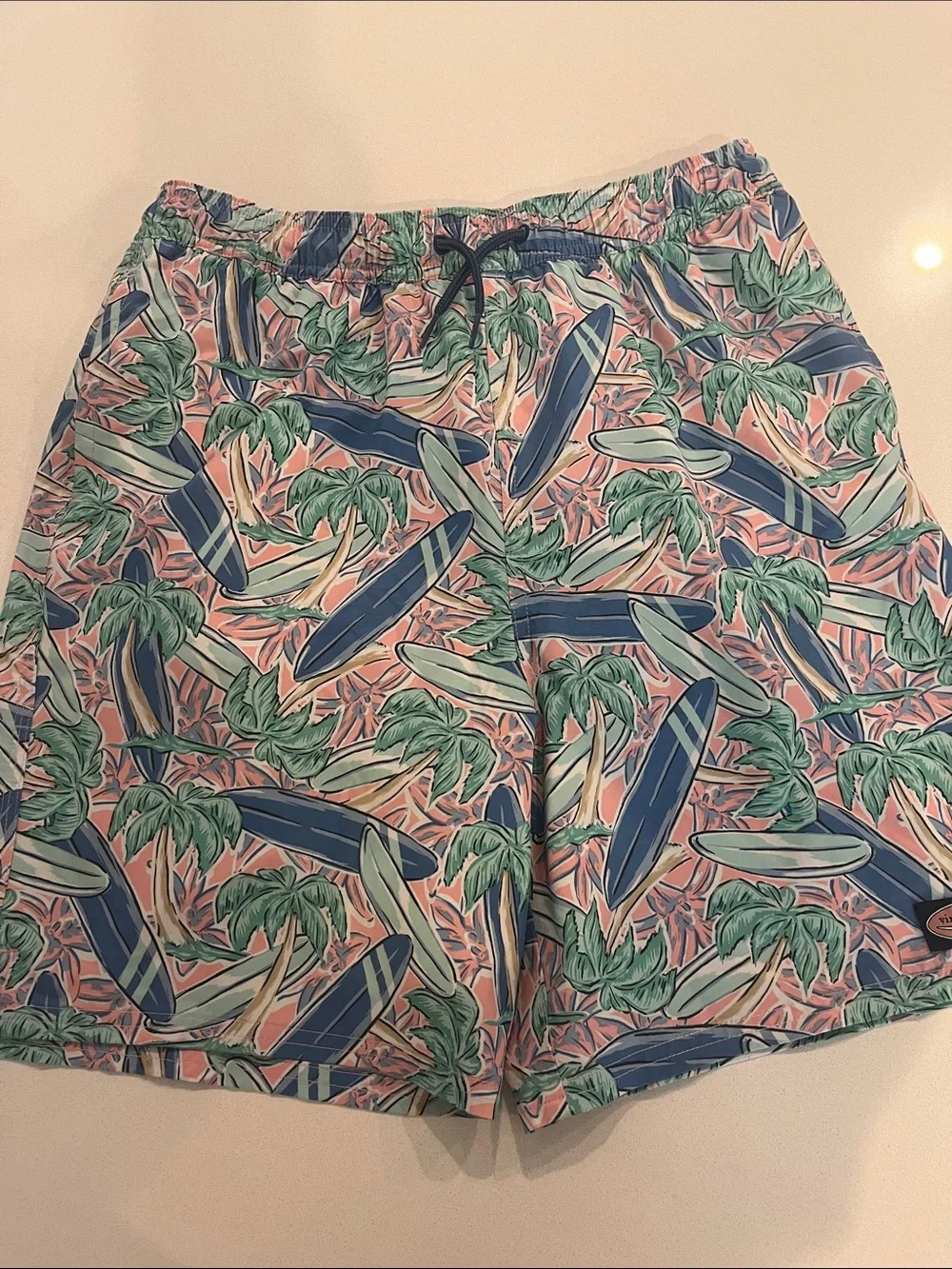 Vineyard Vines Pink Tropical Surfboard Print Swim Shorts XL